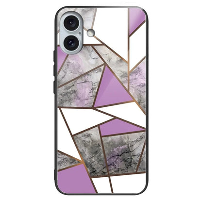 For iPhone 16 Plus Case Marble Pattern Tempered Glass+TPU Phone Cover