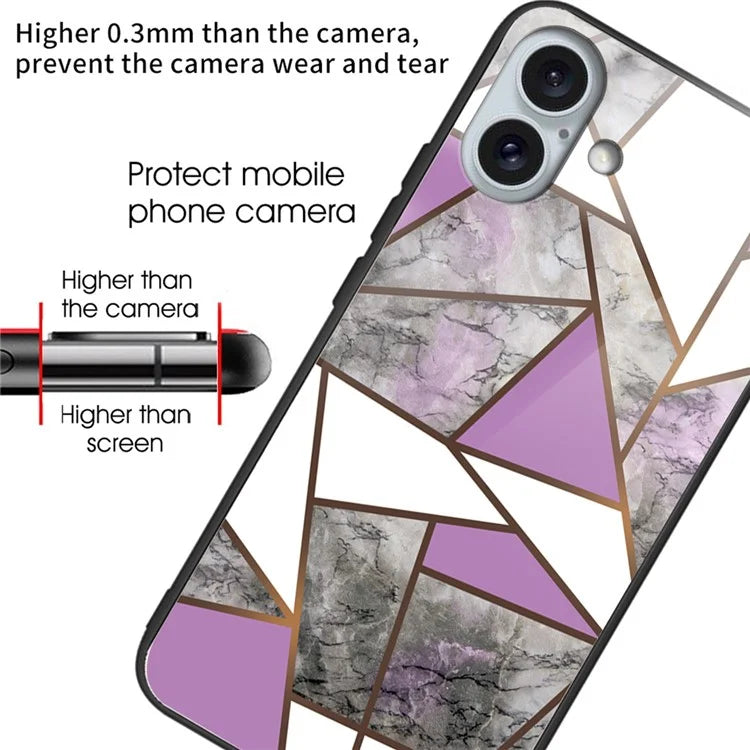 For iPhone 16 Plus Case Marble Pattern Tempered Glass+TPU Phone Cover