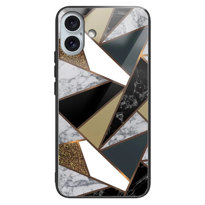 For iPhone 16 Plus Case Marble Pattern Tempered Glass+TPU Phone Cover