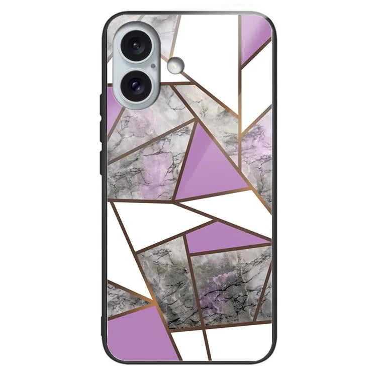For iPhone 16 Case Shockproof Tempered Glass+TPU Phone Cover Marble Pattern