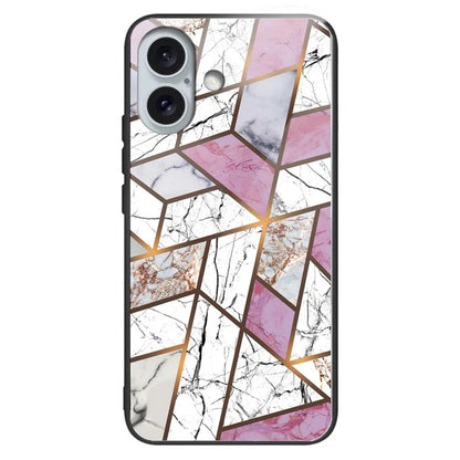 For iPhone 16 Case Shockproof Tempered Glass+TPU Phone Cover Marble Pattern