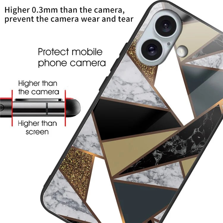 For iPhone 16 Case Shockproof Tempered Glass+TPU Phone Cover Marble Pattern