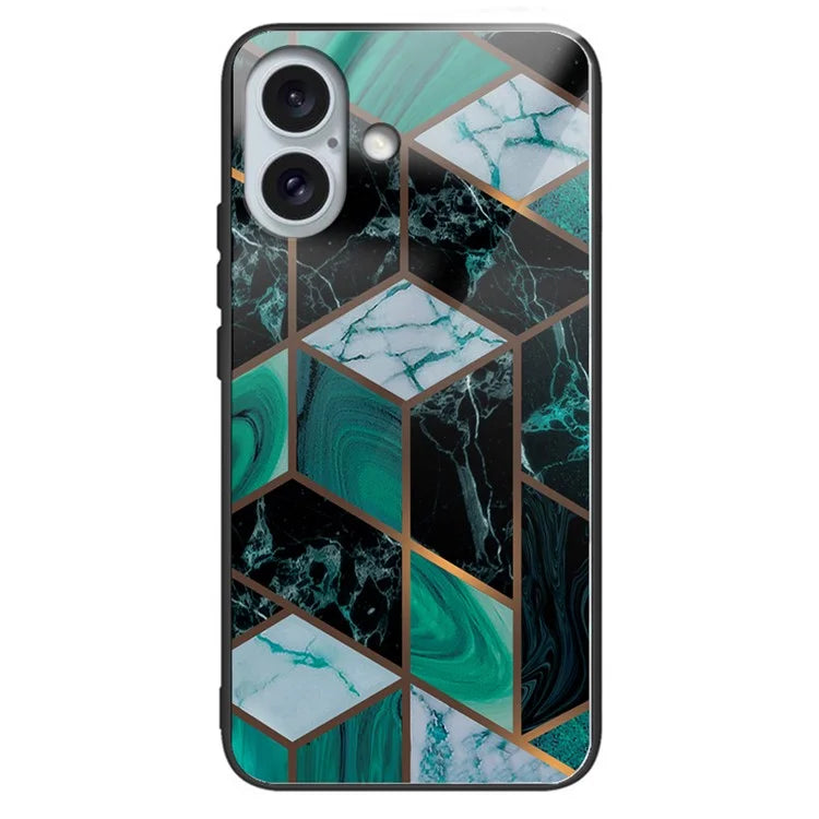 For iPhone 16 Case Shockproof Tempered Glass+TPU Phone Cover Marble Pattern