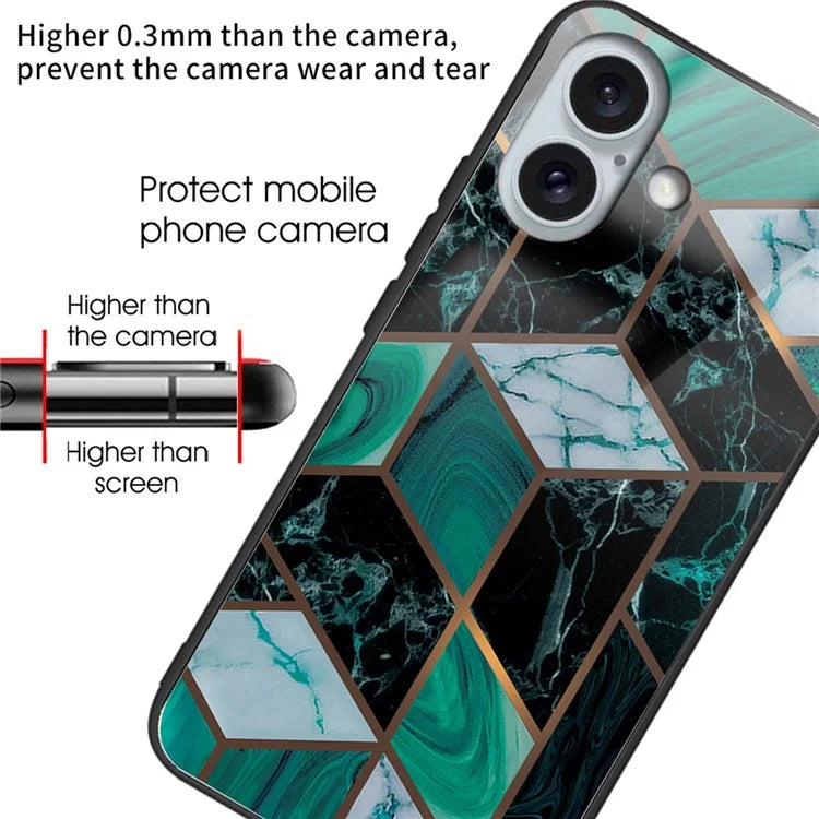 For iPhone 16 Case Shockproof Tempered Glass+TPU Phone Cover Marble Pattern