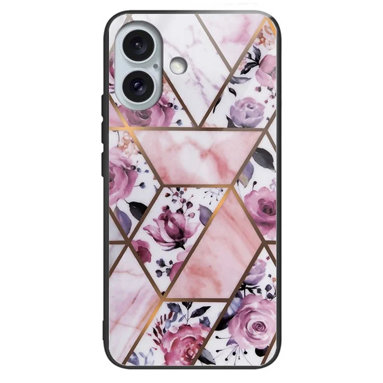 For iPhone 16 Case Shockproof Tempered Glass+TPU Phone Cover Marble Pattern