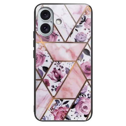 For iPhone 16 Case Shockproof Tempered Glass+TPU Phone Cover Marble Pattern