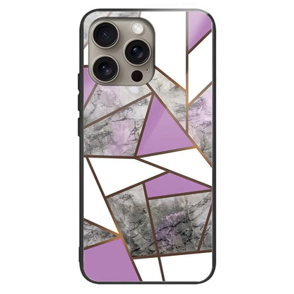 For iPhone 16 Pro Max Case Marble Pattern Tempered Glass+TPU Shockproof Phone Cover