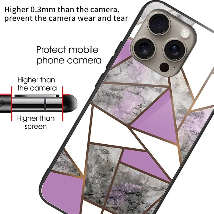 For iPhone 16 Pro Max Case Marble Pattern Tempered Glass+TPU Shockproof Phone Cover