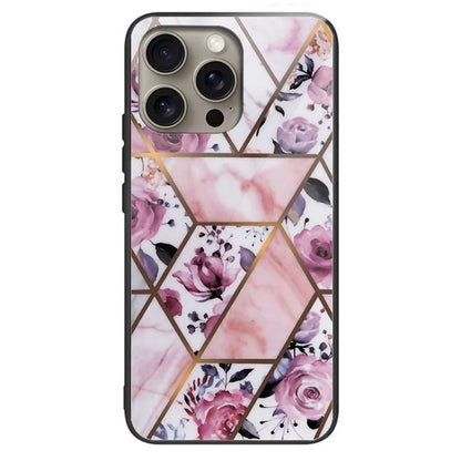 For iPhone 16 Pro Max Case Marble Pattern Tempered Glass+TPU Shockproof Phone Cover