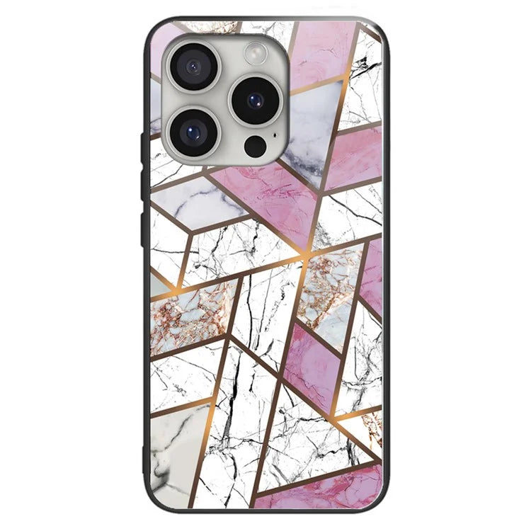 For iPhone 16 Pro Case Marble Pattern Anti-Drop Tempered Glass+TPU Phone Cover
