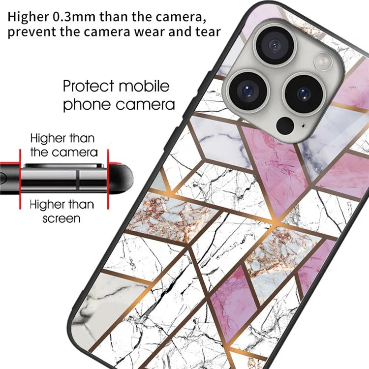 For iPhone 16 Pro Case Marble Pattern Anti-Drop Tempered Glass+TPU Phone Cover