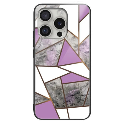 For iPhone 16 Pro Case Marble Pattern Anti-Drop Tempered Glass+TPU Phone Cover