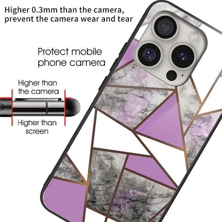 For iPhone 16 Pro Case Marble Pattern Anti-Drop Tempered Glass+TPU Phone Cover
