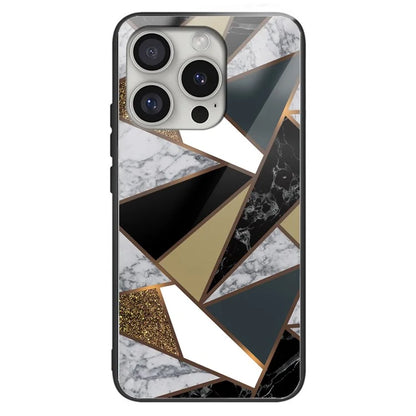 For iPhone 16 Pro Case Marble Pattern Anti-Drop Tempered Glass+TPU Phone Cover