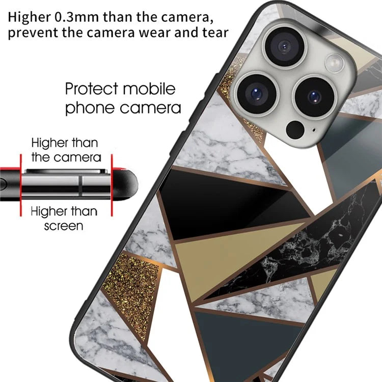 For iPhone 16 Pro Case Marble Pattern Anti-Drop Tempered Glass+TPU Phone Cover