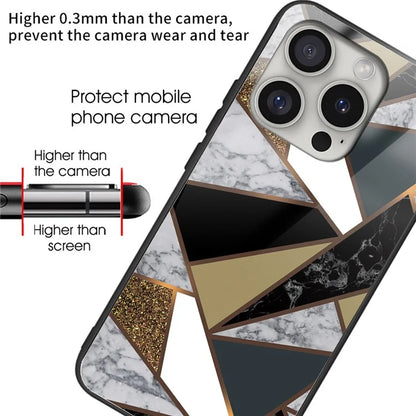 For iPhone 16 Pro Case Marble Pattern Anti-Drop Tempered Glass+TPU Phone Cover