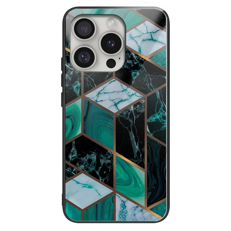 For iPhone 16 Pro Case Marble Pattern Anti-Drop Tempered Glass+TPU Phone Cover