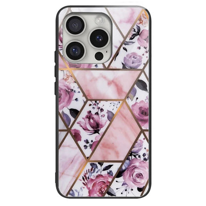 For iPhone 16 Pro Case Marble Pattern Anti-Drop Tempered Glass+TPU Phone Cover