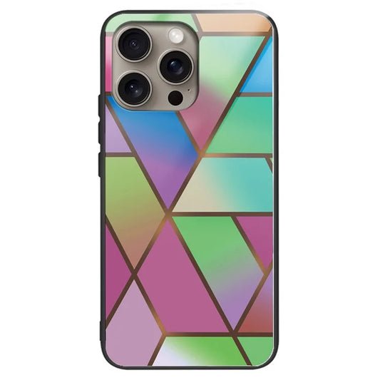 For iPhone 16 Pro Max Case Artistic Marble Pattern Tempered Glass Shockproof Phone Cover