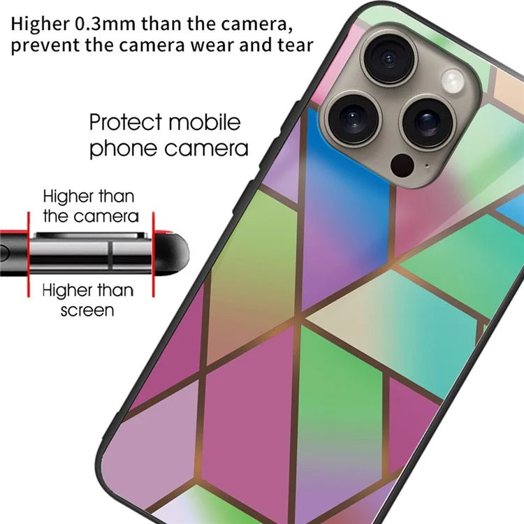 For iPhone 16 Pro Max Case Artistic Marble Pattern Tempered Glass Shockproof Phone Cover