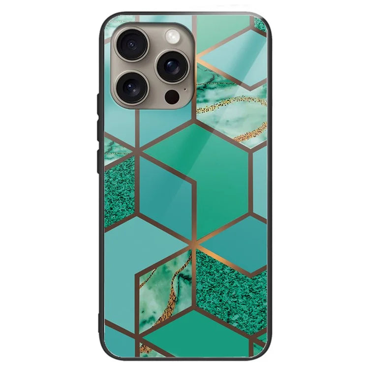 For iPhone 16 Pro Max Case Artistic Marble Pattern Tempered Glass Shockproof Phone Cover