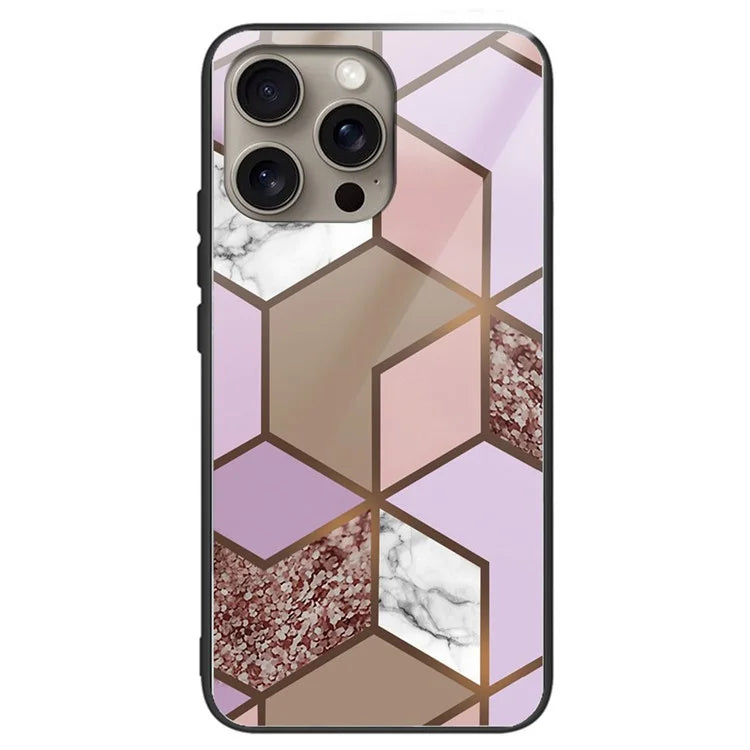 For iPhone 16 Pro Max Case Artistic Marble Pattern Tempered Glass Shockproof Phone Cover