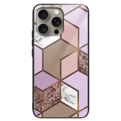 For iPhone 16 Pro Max Case Artistic Marble Pattern Tempered Glass Shockproof Phone Cover