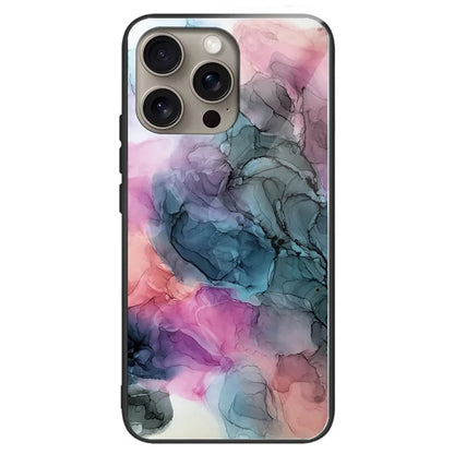 For iPhone 16 Pro Max Case Artistic Marble Pattern Tempered Glass Shockproof Phone Cover