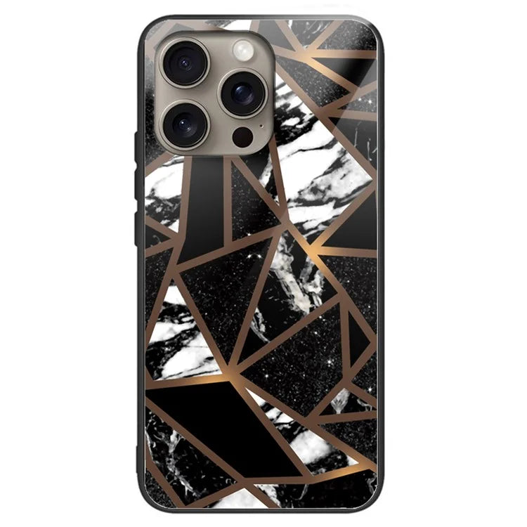 For iPhone 16 Pro Max Case Artistic Marble Pattern Tempered Glass Shockproof Phone Cover