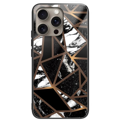 For iPhone 16 Pro Max Case Artistic Marble Pattern Tempered Glass Shockproof Phone Cover