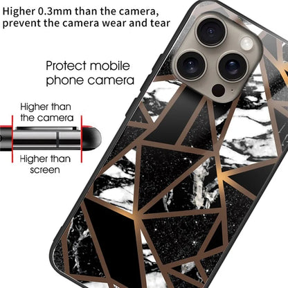 For iPhone 16 Pro Max Case Artistic Marble Pattern Tempered Glass Shockproof Phone Cover