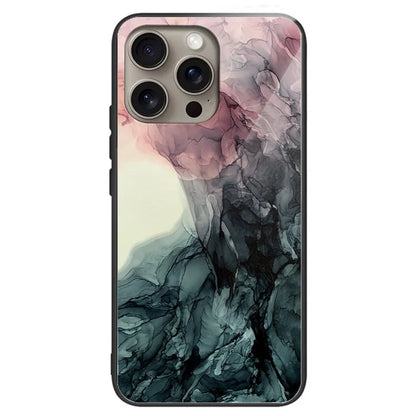 For iPhone 16 Pro Max Case Artistic Marble Pattern Tempered Glass Shockproof Phone Cover