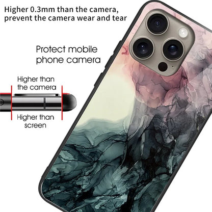 For iPhone 16 Pro Max Case Artistic Marble Pattern Tempered Glass Shockproof Phone Cover
