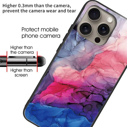 For iPhone 16 Pro Max Case Artistic Marble Pattern Tempered Glass Shockproof Phone Cover
