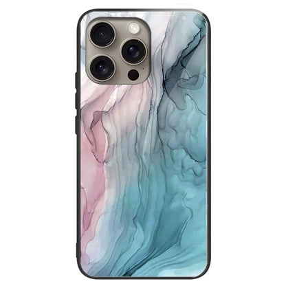 For iPhone 16 Pro Max Case Artistic Marble Pattern Tempered Glass Shockproof Phone Cover