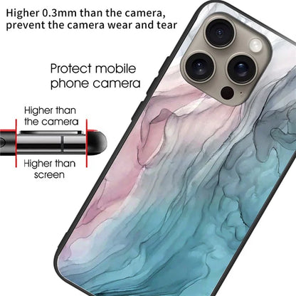 For iPhone 16 Pro Max Case Artistic Marble Pattern Tempered Glass Shockproof Phone Cover