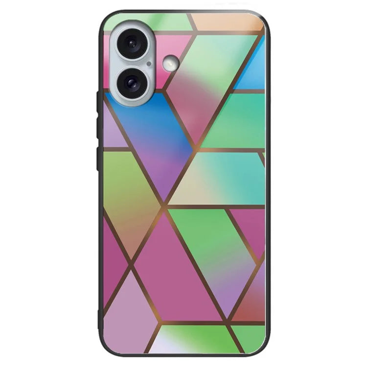 For iPhone 16 Plus Case Artistic Marble Pattern Anti-Drop Tempered Glass Phone Cover
