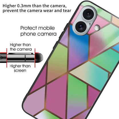 For iPhone 16 Plus Case Artistic Marble Pattern Anti-Drop Tempered Glass Phone Cover