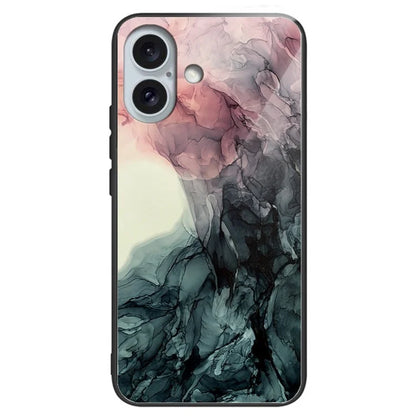 For iPhone 16 Plus Case Artistic Marble Pattern Anti-Drop Tempered Glass Phone Cover