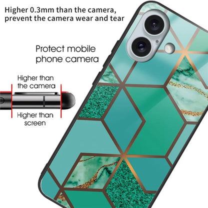 For iPhone 16 Plus Case Artistic Marble Pattern Anti-Drop Tempered Glass Phone Cover