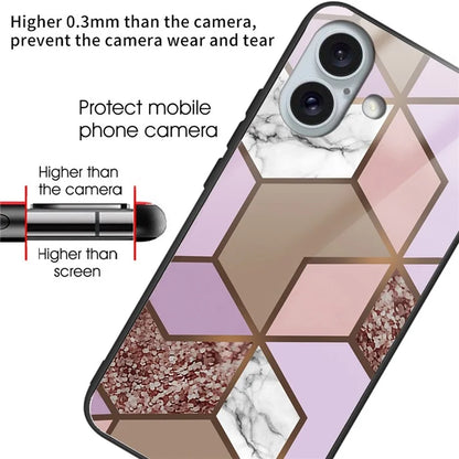 For iPhone 16 Plus Case Artistic Marble Pattern Anti-Drop Tempered Glass Phone Cover