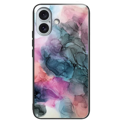 For iPhone 16 Plus Case Artistic Marble Pattern Anti-Drop Tempered Glass Phone Cover