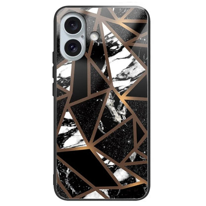 For iPhone 16 Plus Case Artistic Marble Pattern Anti-Drop Tempered Glass Phone Cover