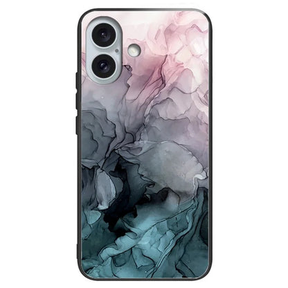 For iPhone 16 Plus Case Artistic Marble Pattern Anti-Drop Tempered Glass Phone Cover