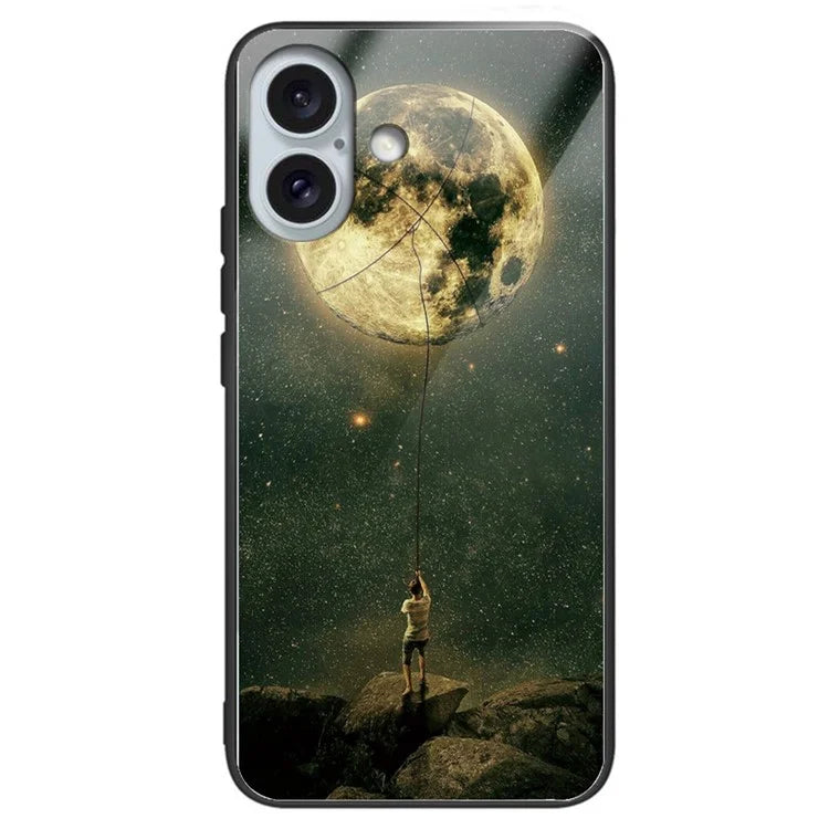 For iPhone 16 Case Pattern Printing Tempered Glass+TPU Phone Cover