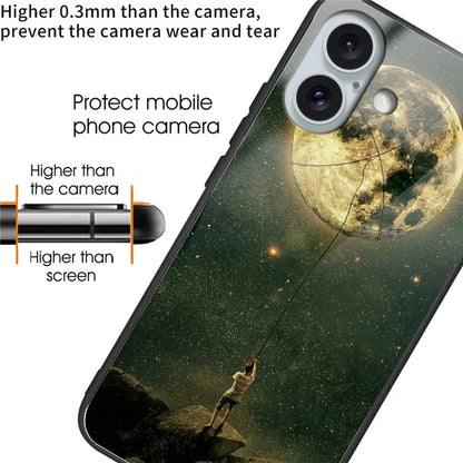 For iPhone 16 Case Pattern Printing Tempered Glass+TPU Phone Cover