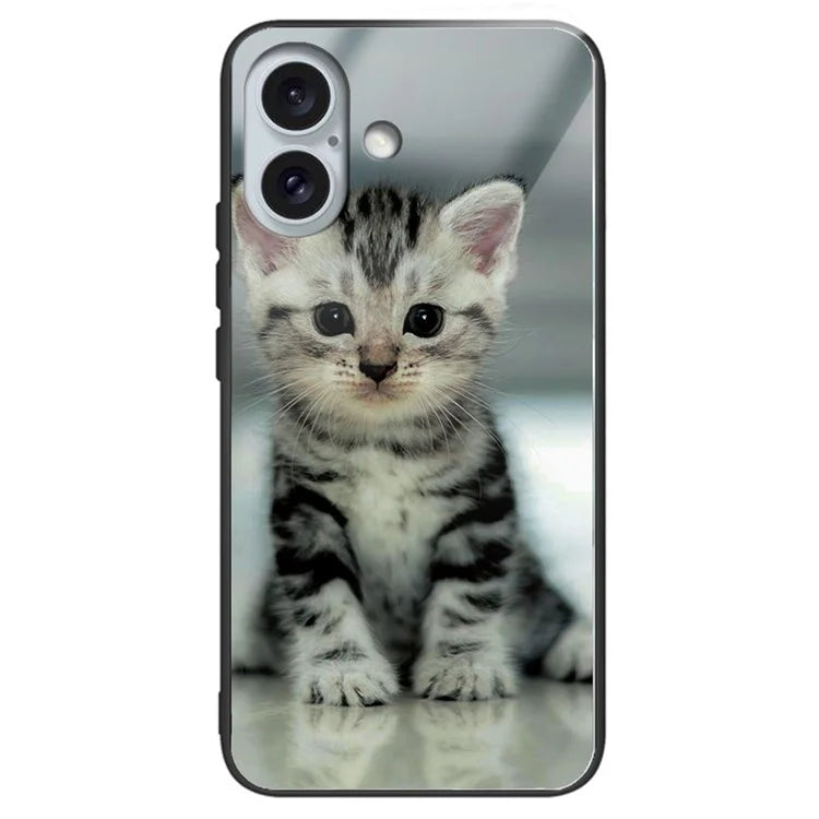 For iPhone 16 Case Pattern Printing Tempered Glass+TPU Phone Cover