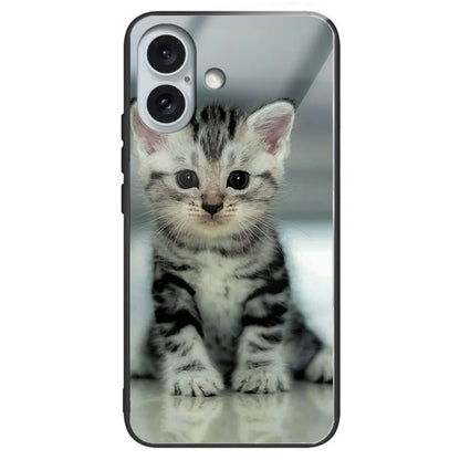 For iPhone 16 Case Pattern Printing Tempered Glass+TPU Phone Cover