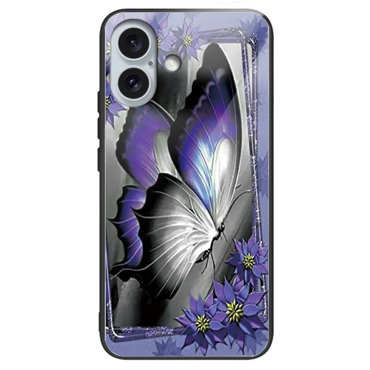 For iPhone 16 Case Pattern Printing Tempered Glass+TPU Phone Cover