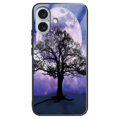 For iPhone 16 Case Pattern Printing Tempered Glass+TPU Phone Cover